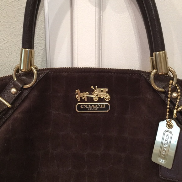 Coach 15949 Brown Suede Satchel w/ Purple Interior - Picture 3 of 8